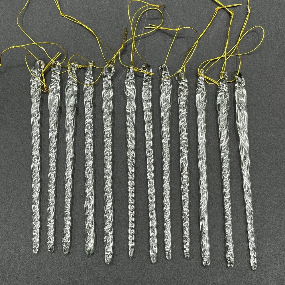 Vtg Cricket Handmade Crystal Icicles Christmas Collectibles 12 Pc Twisted 5.5
